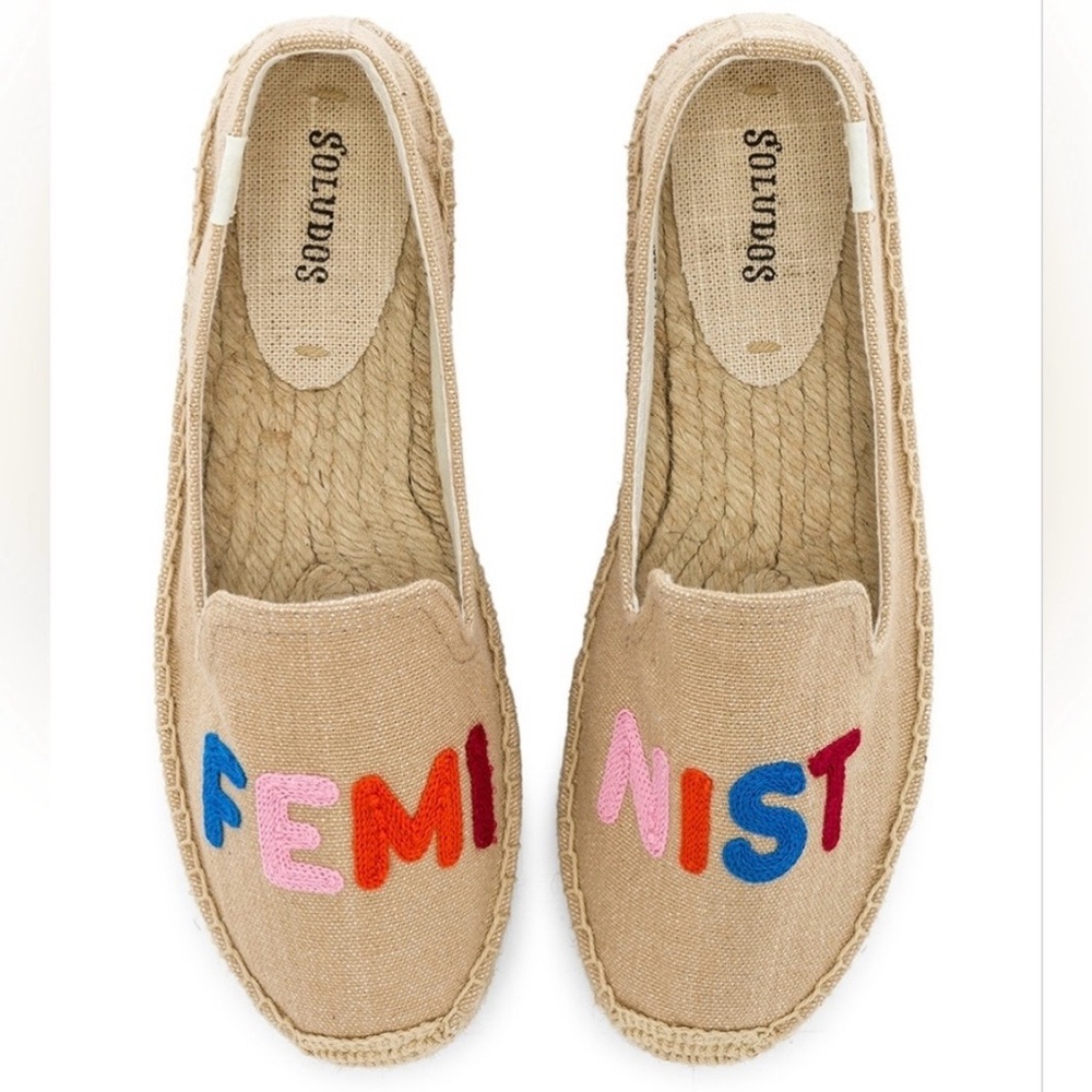 Soludos Feminist Espadrilles Shoes Tan Canvas Size 8.5 Statement Anthropologie